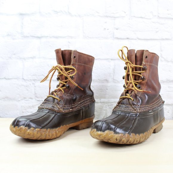 Vintage LL Bean Unlined Brown Leather Lace-up Duck Ankle Boots Size 6 M - Picture 2 of 9